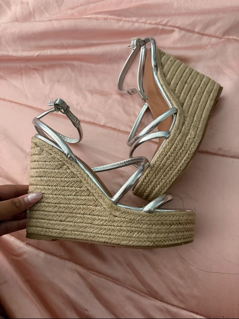 PrettyLittleThing Silver Strappy Espadrille Wedge Sandals